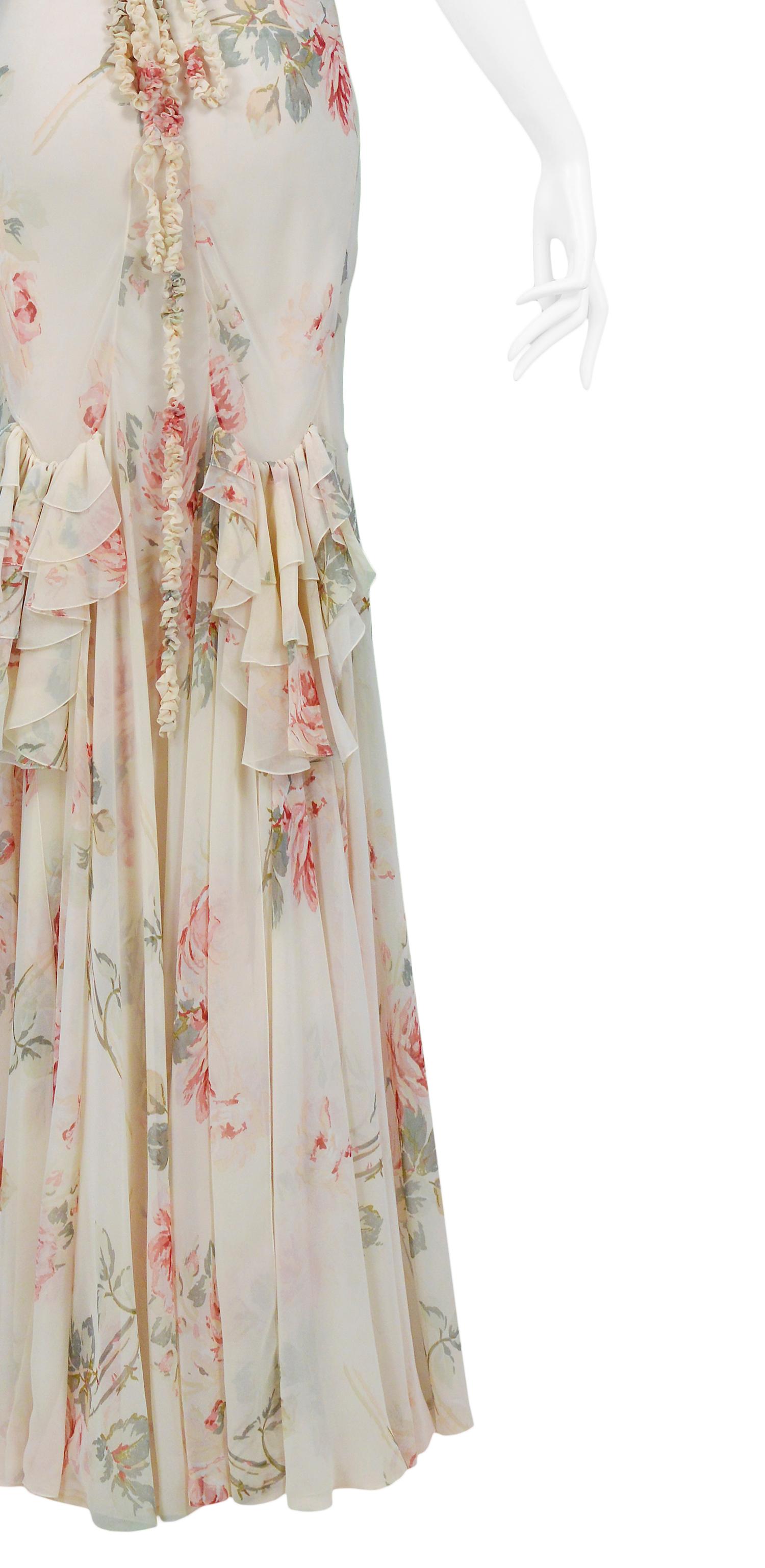 Vintage John Galliano Floral Chiffon Ruffle Gown 2001 2