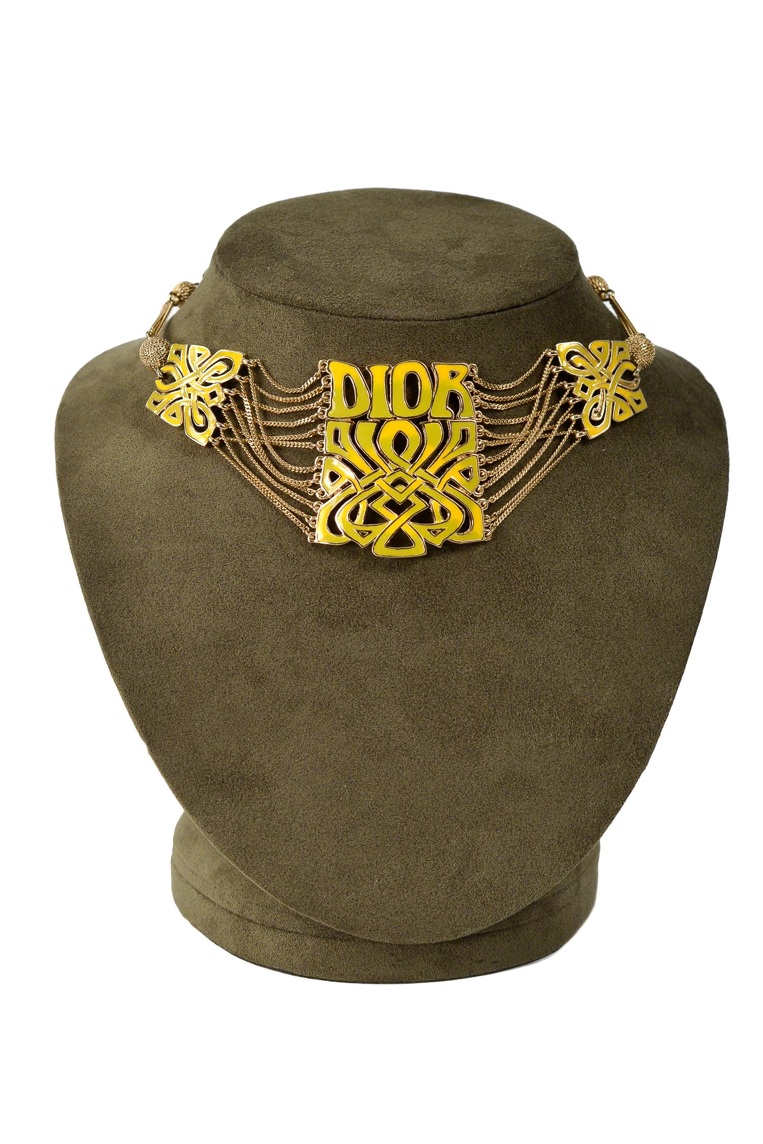 Vintage Christian Dior by John Galliano yellow and green ombre enamel art nouveau-inspired 