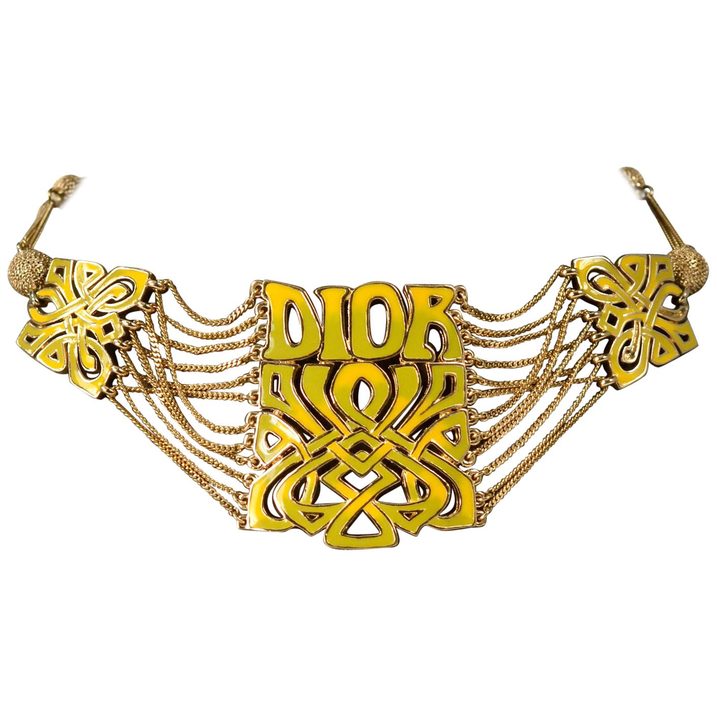 Vintage John Galliano for Christian Dior Art Nouveau Logo Choker Necklace 2005