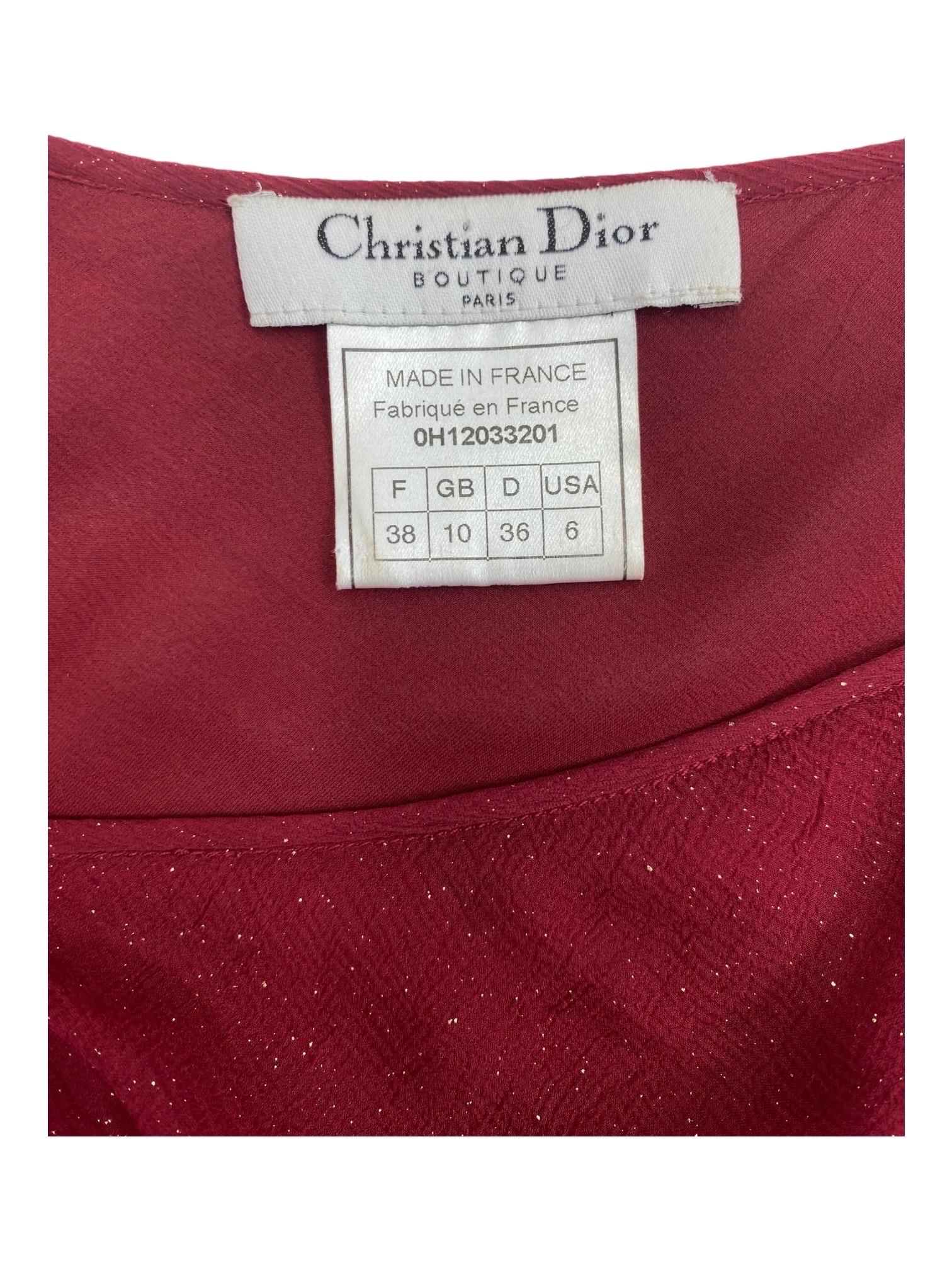 Vintage John Galliano for Christian Dior Gold Dusted Red Silk Long Skirt Size 6 For Sale 1