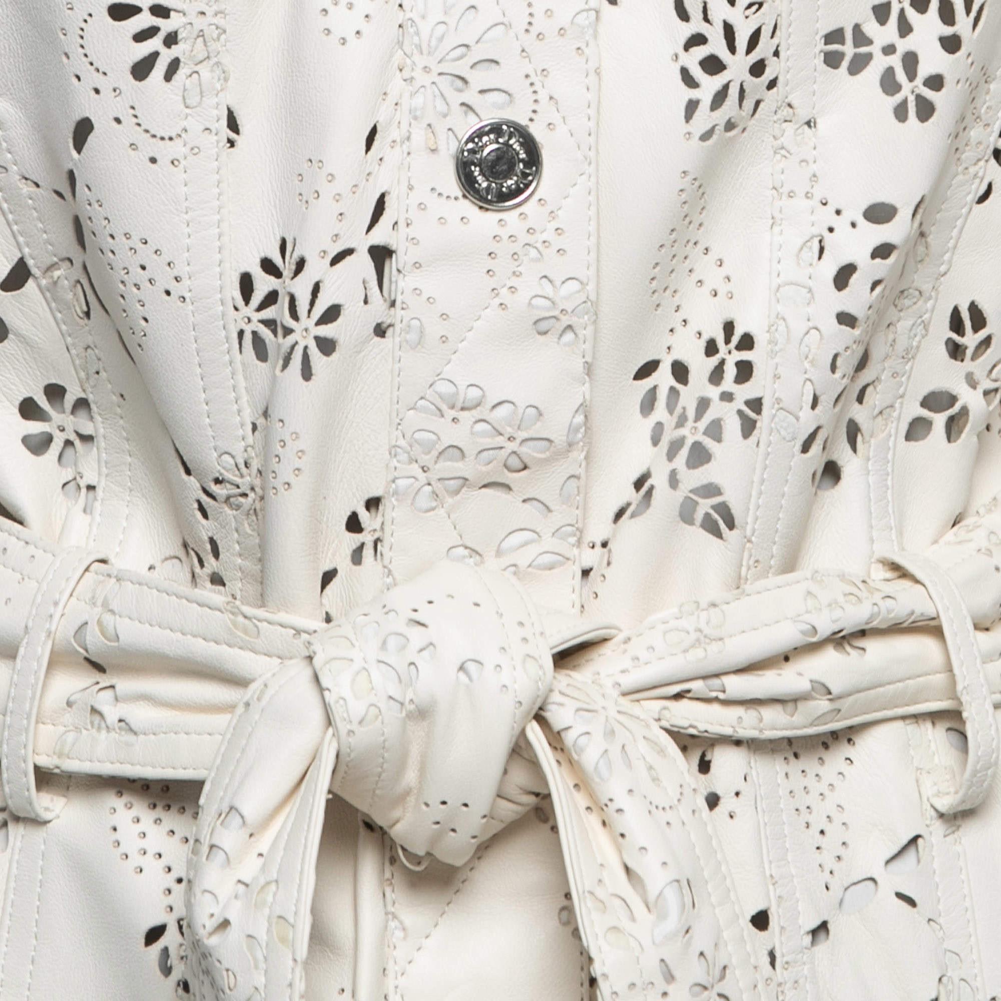Blanc Imperméable vintage John Galliano pour Christian Dior découpé au laser en cuir blanc en vente