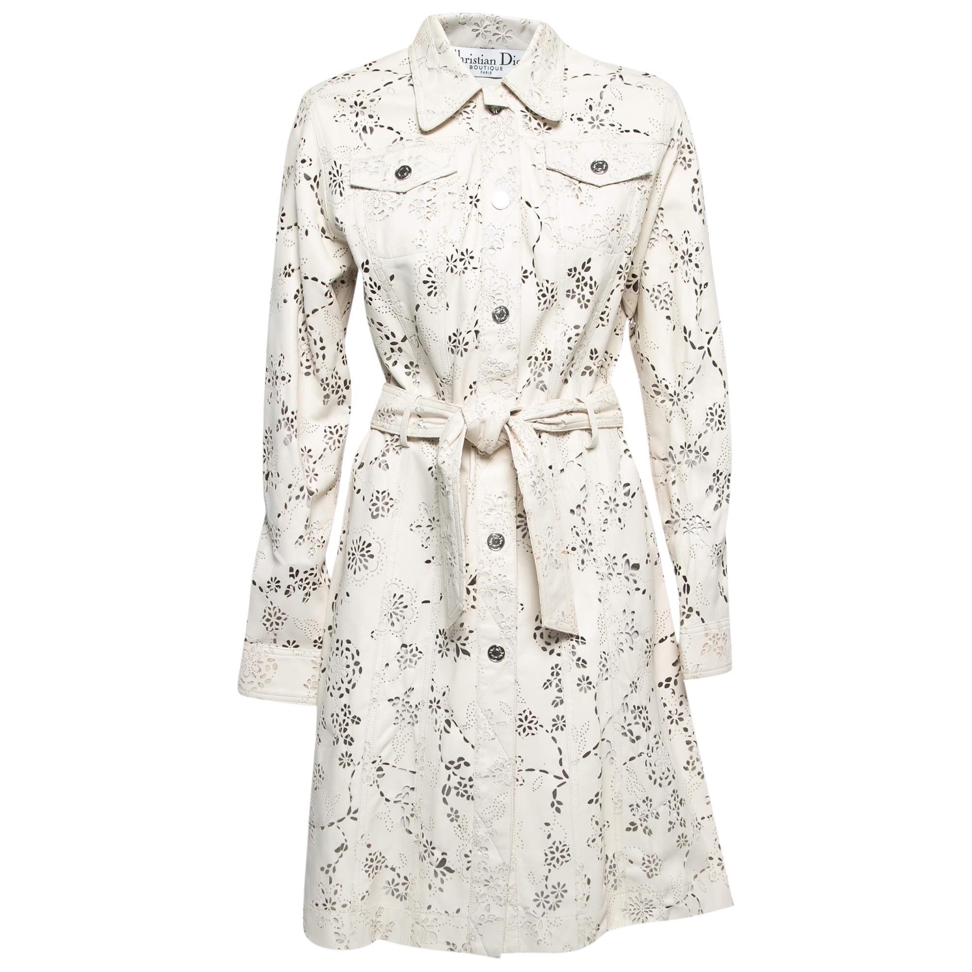 Trench vintage John Galliano for Christian Dior con taglio laser in pelle bianca