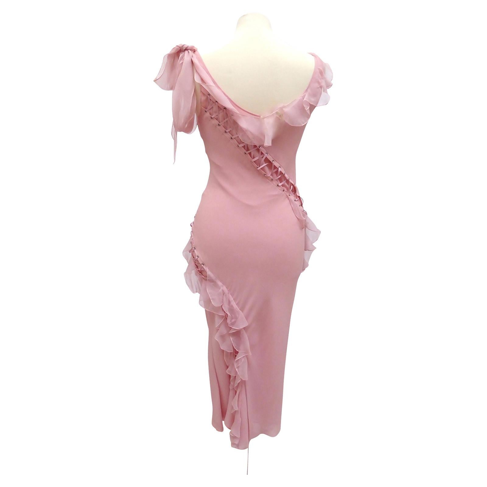 Beige Abito d'epoca in seta rosa John Galliano for Christian Dior 