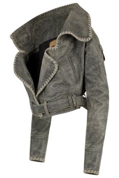 Vintage John Galliano Grey S/S 2006 Biker Cropped Jacket