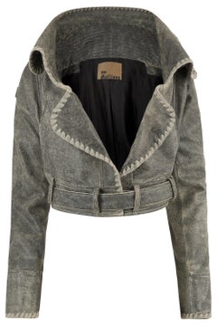 Vintage John Galliano Grey S/S 2006 Biker Cropped Jacket