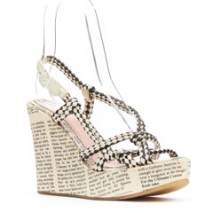 vintage JOHN GALLIANO iconic newspaper print braided strappy wedge platform EU36
