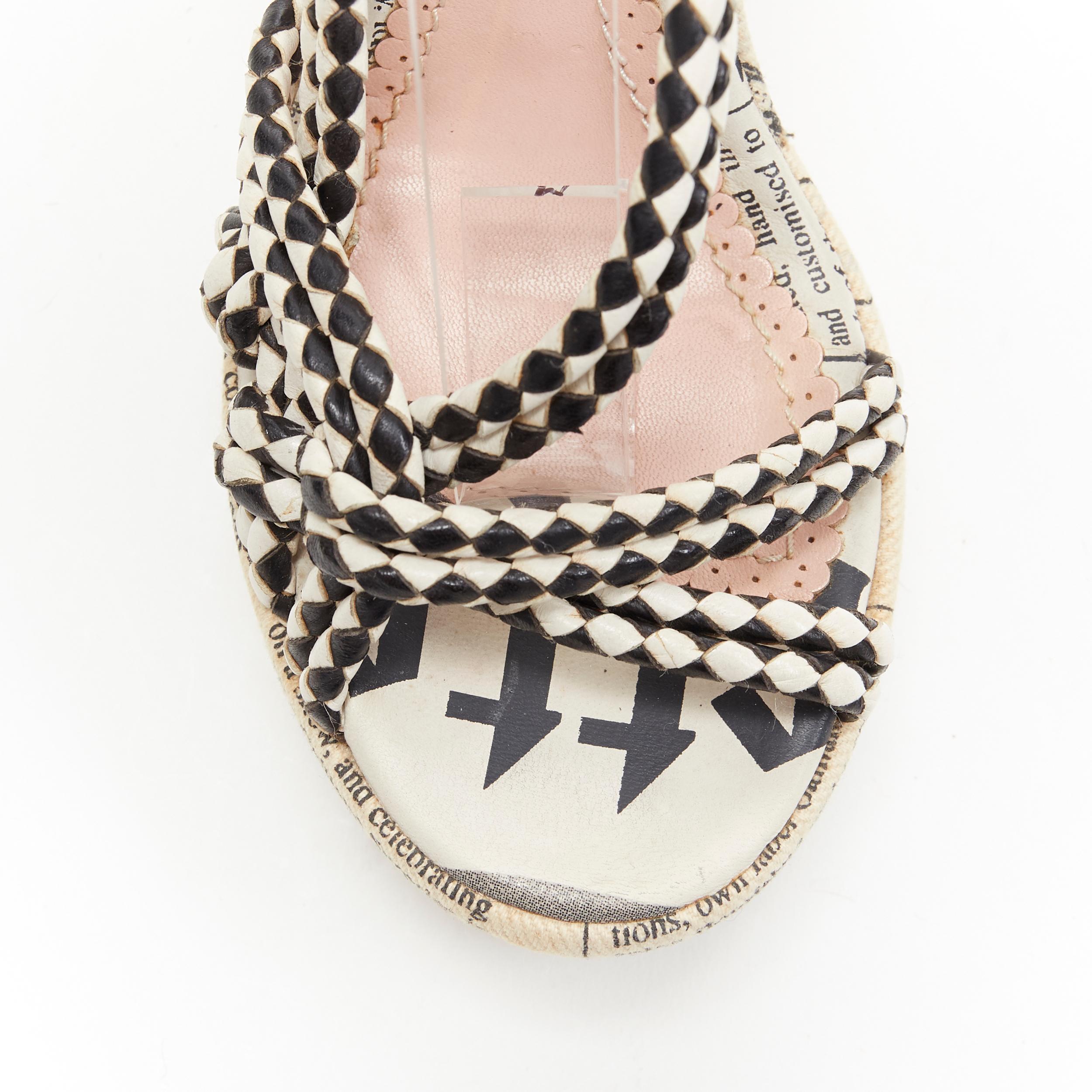 vintage JOHN GALLIANO iconic newspaper print braided strappy wedge platform EU36 In Good Condition In Hong Kong, NT