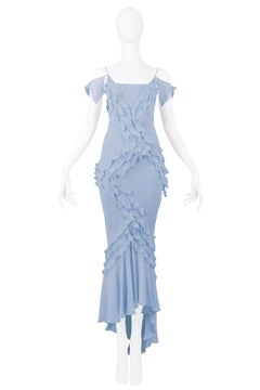 Vintage John Galliano Powder Blue Silk Chiffon Ruffle Dress