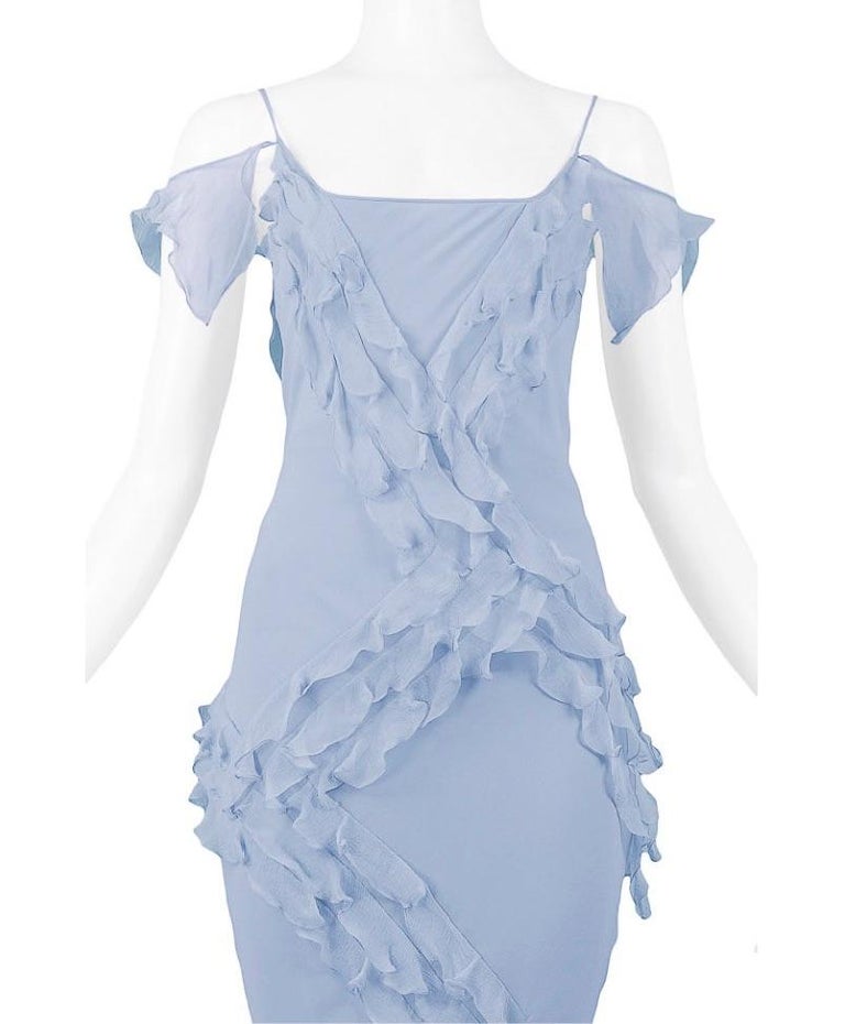 Vintage John Galliano Powder Blue Silk Chiffon Ruffle Dress at 1stDibs