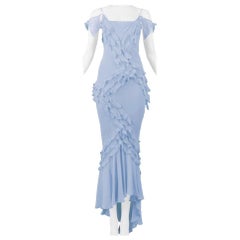 Vintage John Galliano Powder Blue Silk Chiffon Ruffle Dress