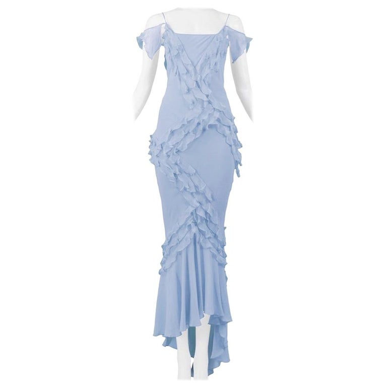 Vintage John Galliano Powder Blue Silk Chiffon Ruffle Dress at 1stDibs