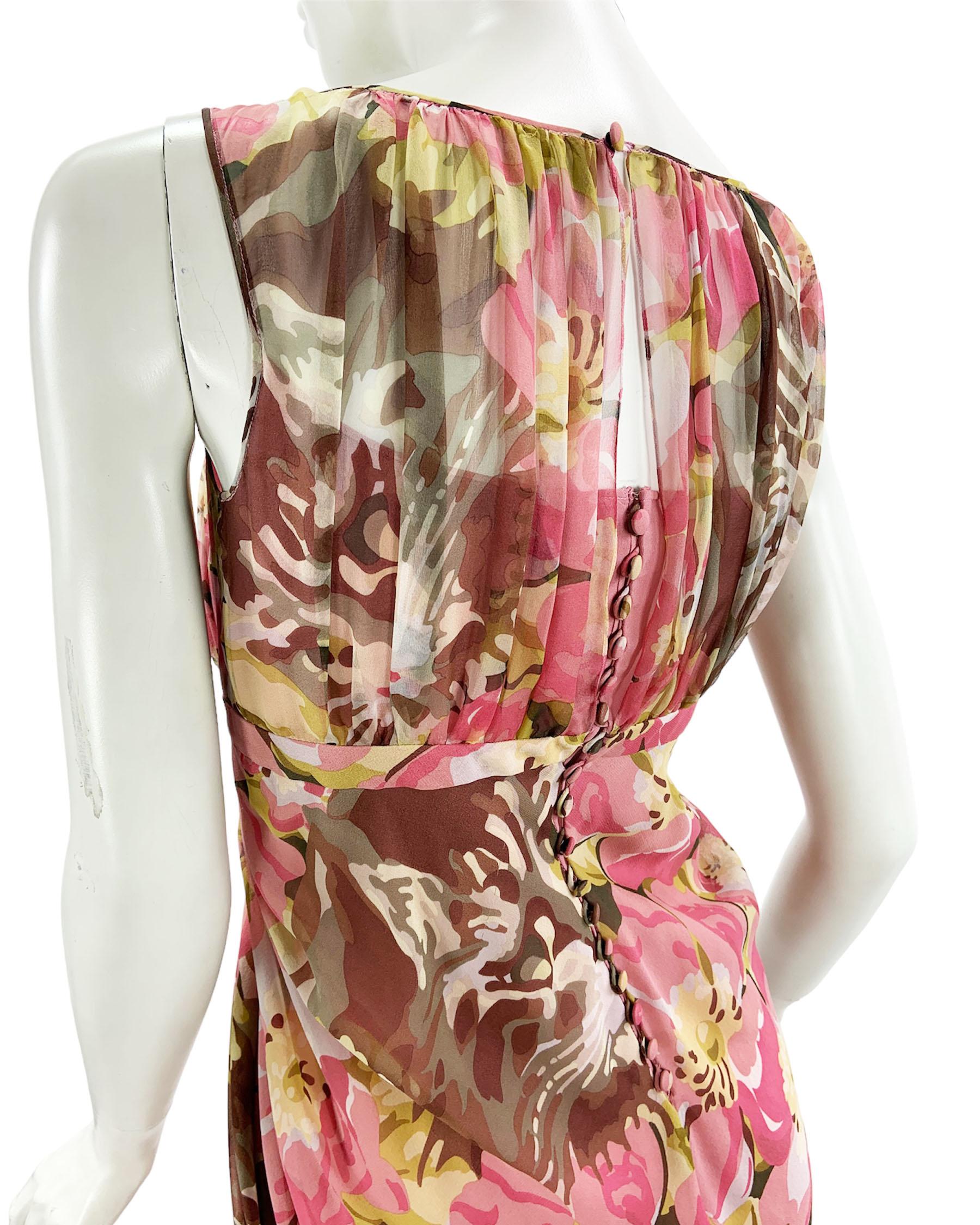 Vintage John Galliano Silk Floral Print Pleated Dress French 36 - US 4 For Sale 2