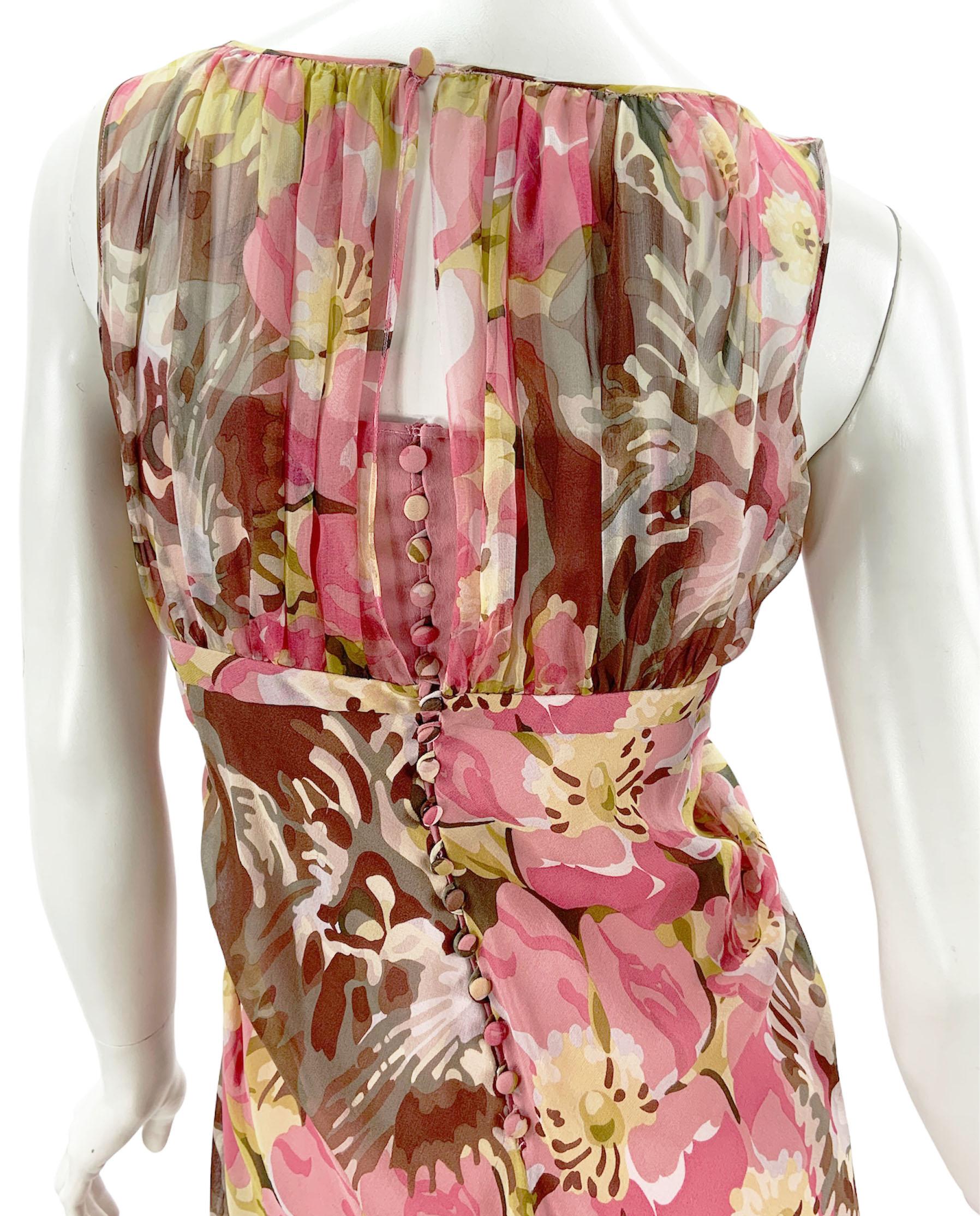 Vintage John Galliano Silk Floral Print Pleated Dress French 36 - US 4 For Sale 3