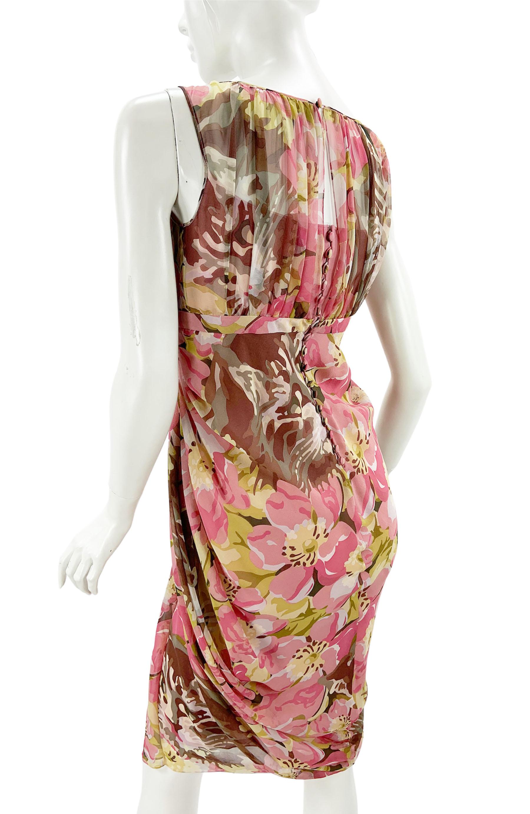 John Galliano - Robe plissée en soie à imprimé floral, française, taille 36 - US 4 en vente 3