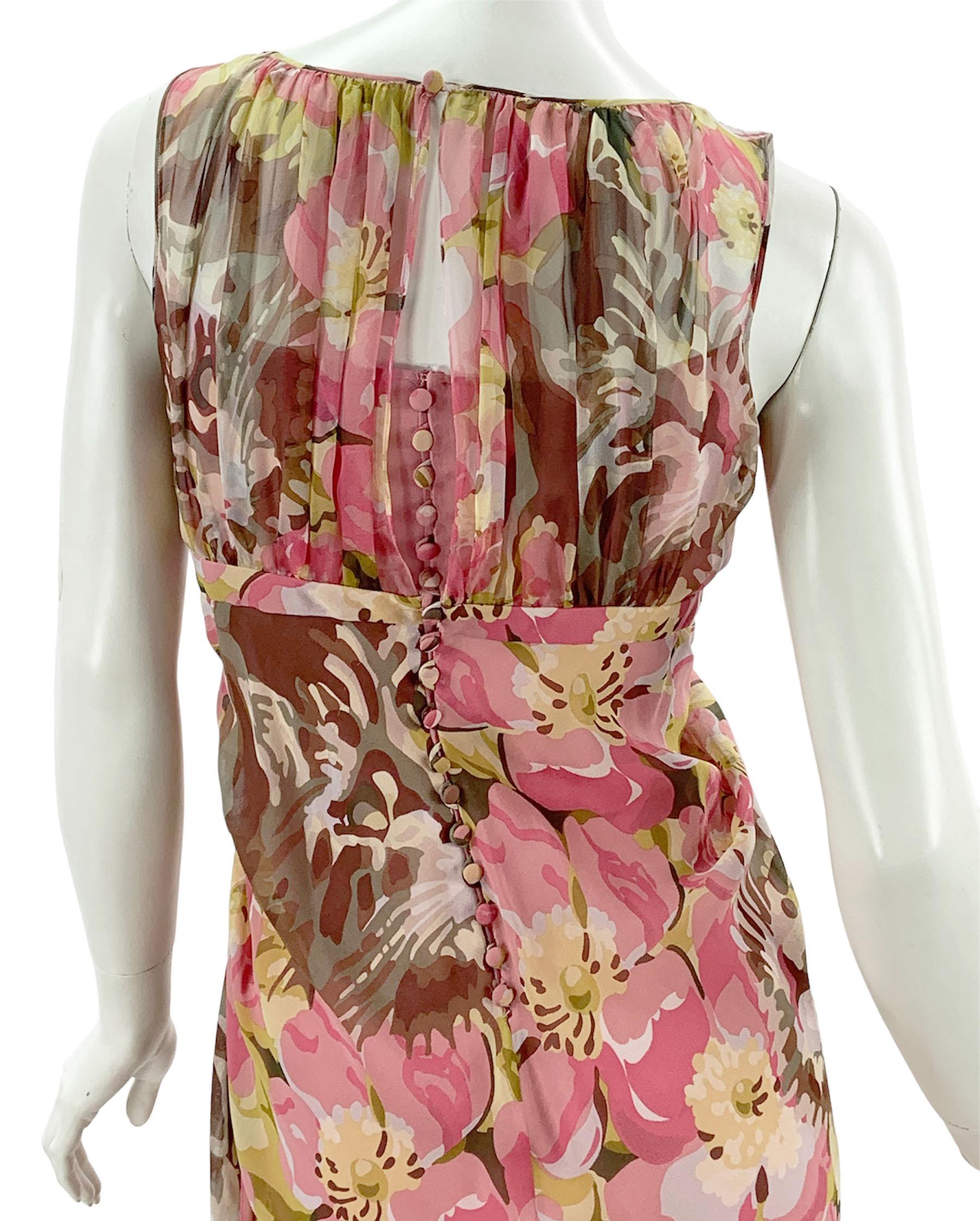 John Galliano - Robe plissée en soie à imprimé floral, française, taille 36 - US 4 en vente 4