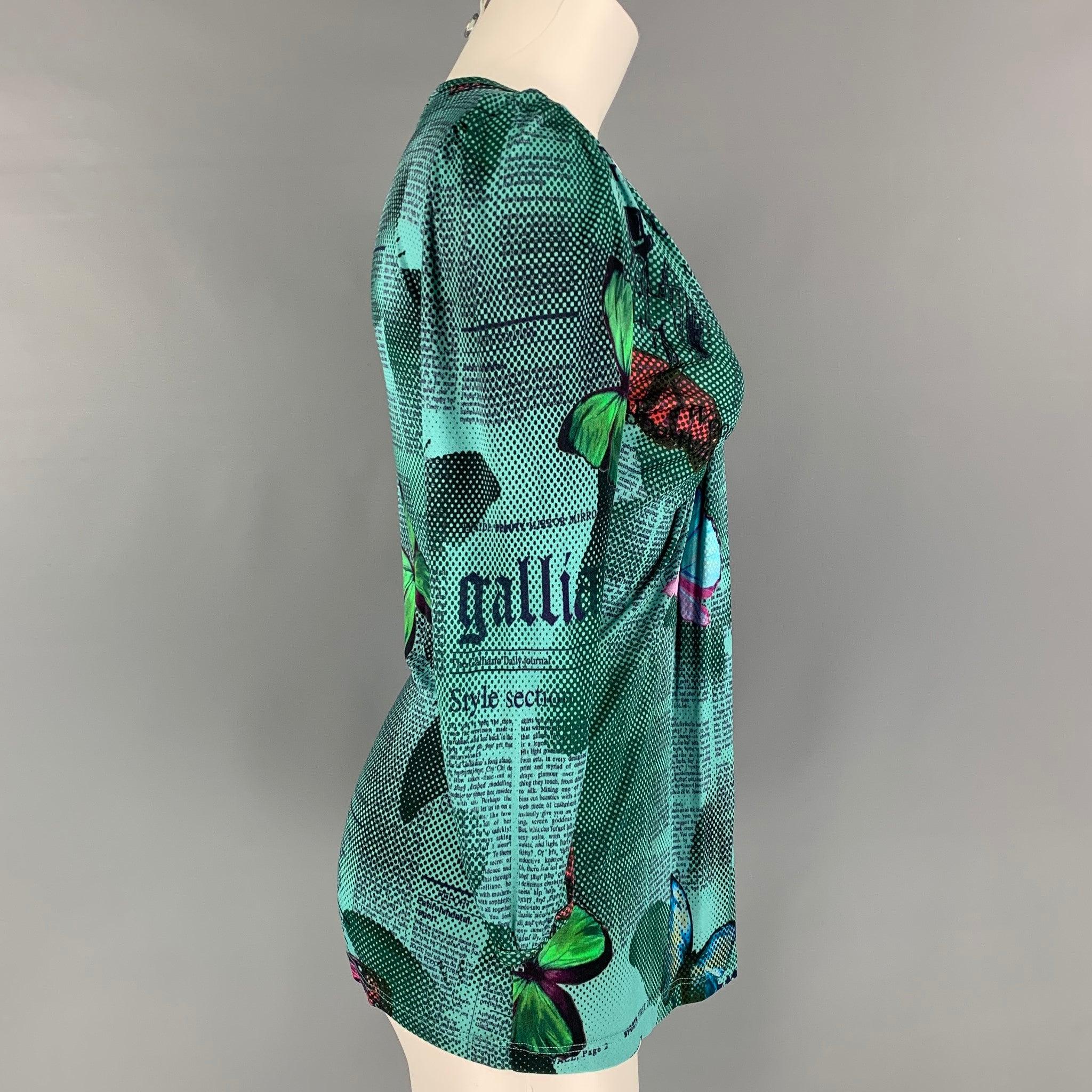 Vintage JOHN GALLIANO Size XS Multi-Color Viscose Gazette Newsprint Blouse In Good Condition For Sale In San Francisco, CA