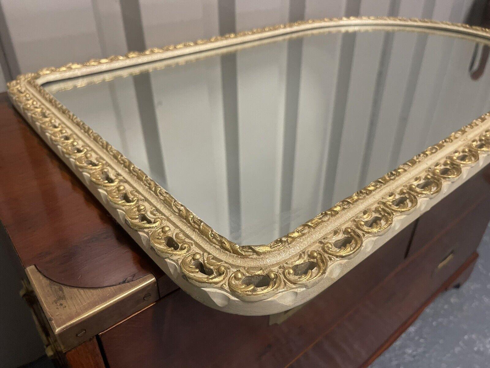 Hand-Crafted Vintage John ''Halls Galvo'' Cream and Gold Gilt-wood Wall Mirror, 1950's For Sale
