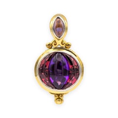 Vintage John Hardy 18K Yellow & White Gold Amethyst Gemstone Batu Sari Pendant