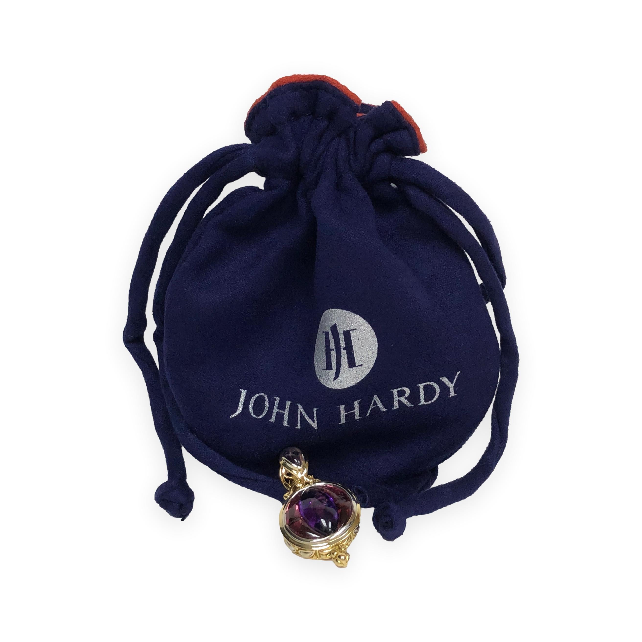 Ciondolo Batu Sari d'epoca John Hardy in oro giallo e bianco 18 carati con gemma d'ametista in vendita 2