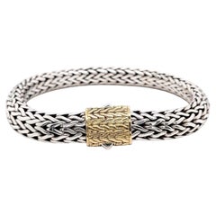 Vintage John Hardy Classic Chain 10mm 925 Silver & 18k Gold Bracelet 8"