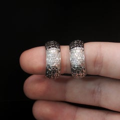 Vintage John Hardy Classic Chain Pave Diamond Hoop Earrings 925 18K Gold Posts