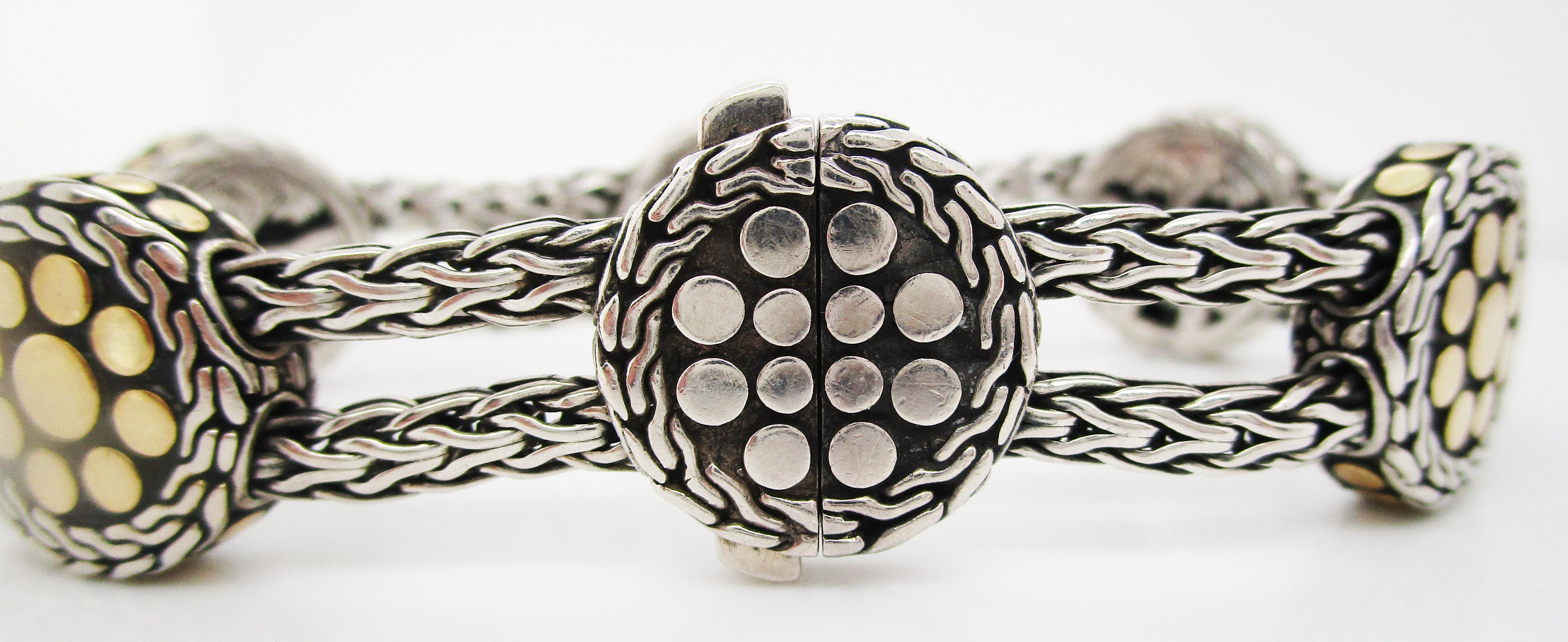 Modernist Vintage John Hardy Sterling Silver and 18 Karat Yellow Gold Bracelet