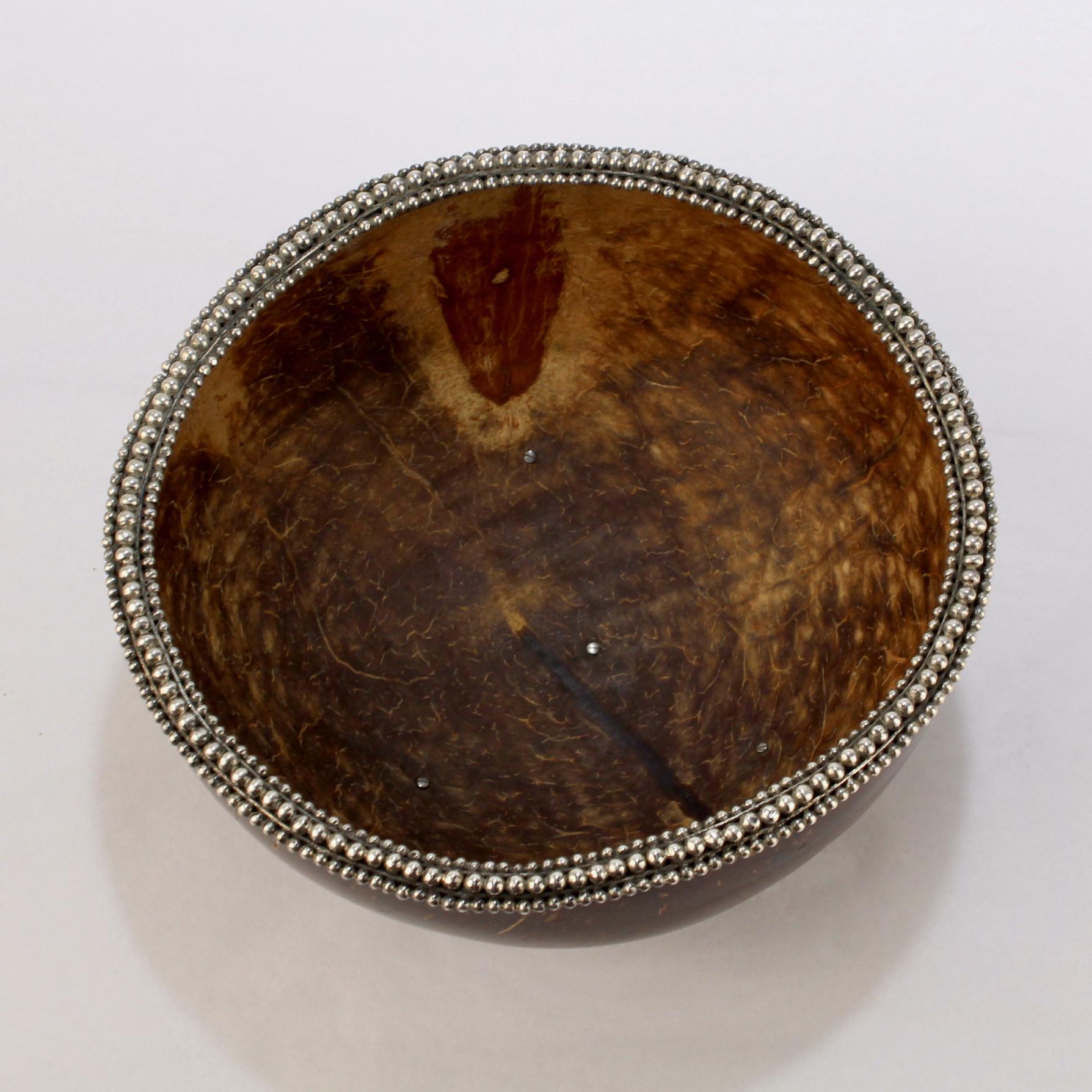 Vintage John Hardy Sterling Silver Mounted Coconut Shell Bowl 1