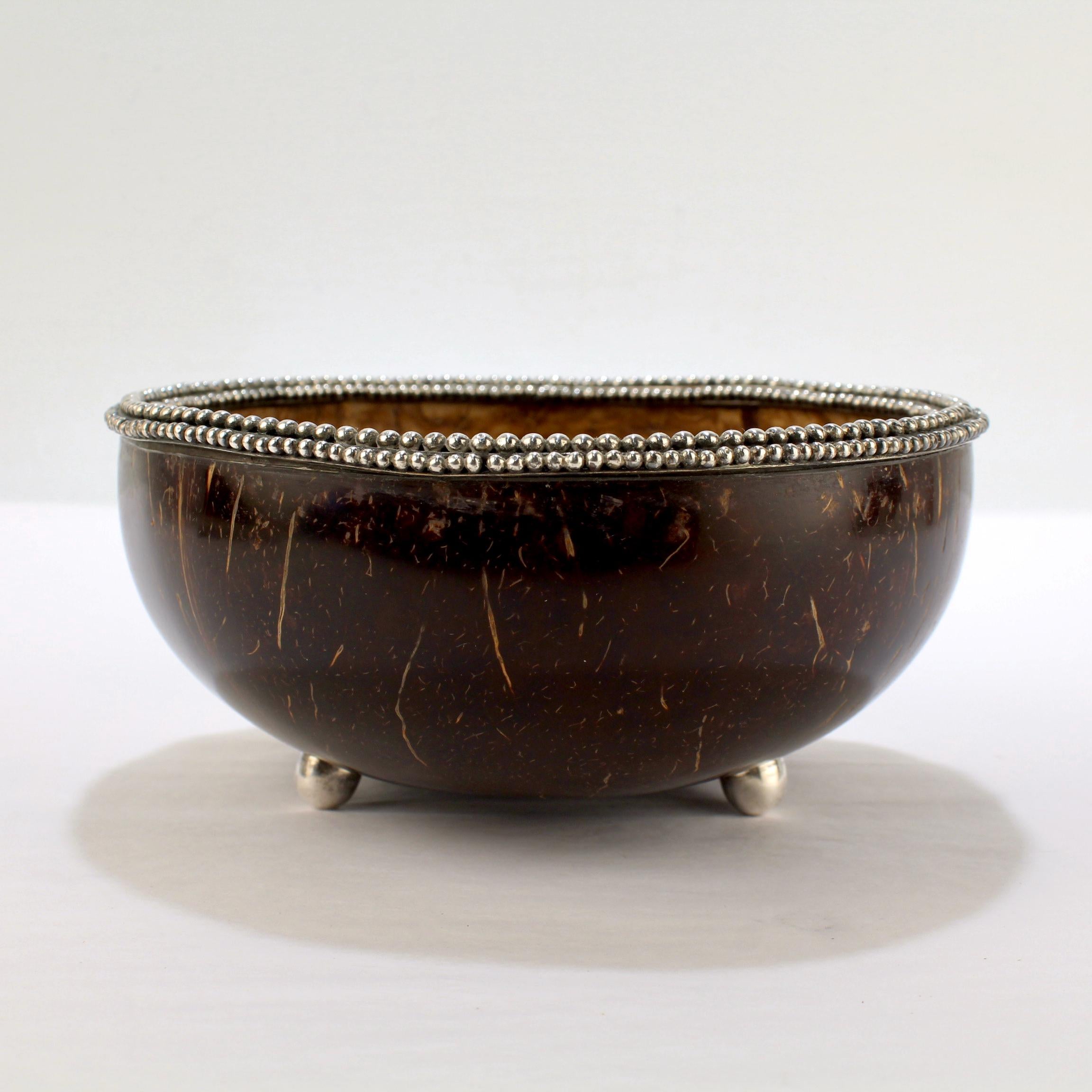 Anglo-Indian Vintage John Hardy Sterling Silver Mounted Coconut Shell Bowl