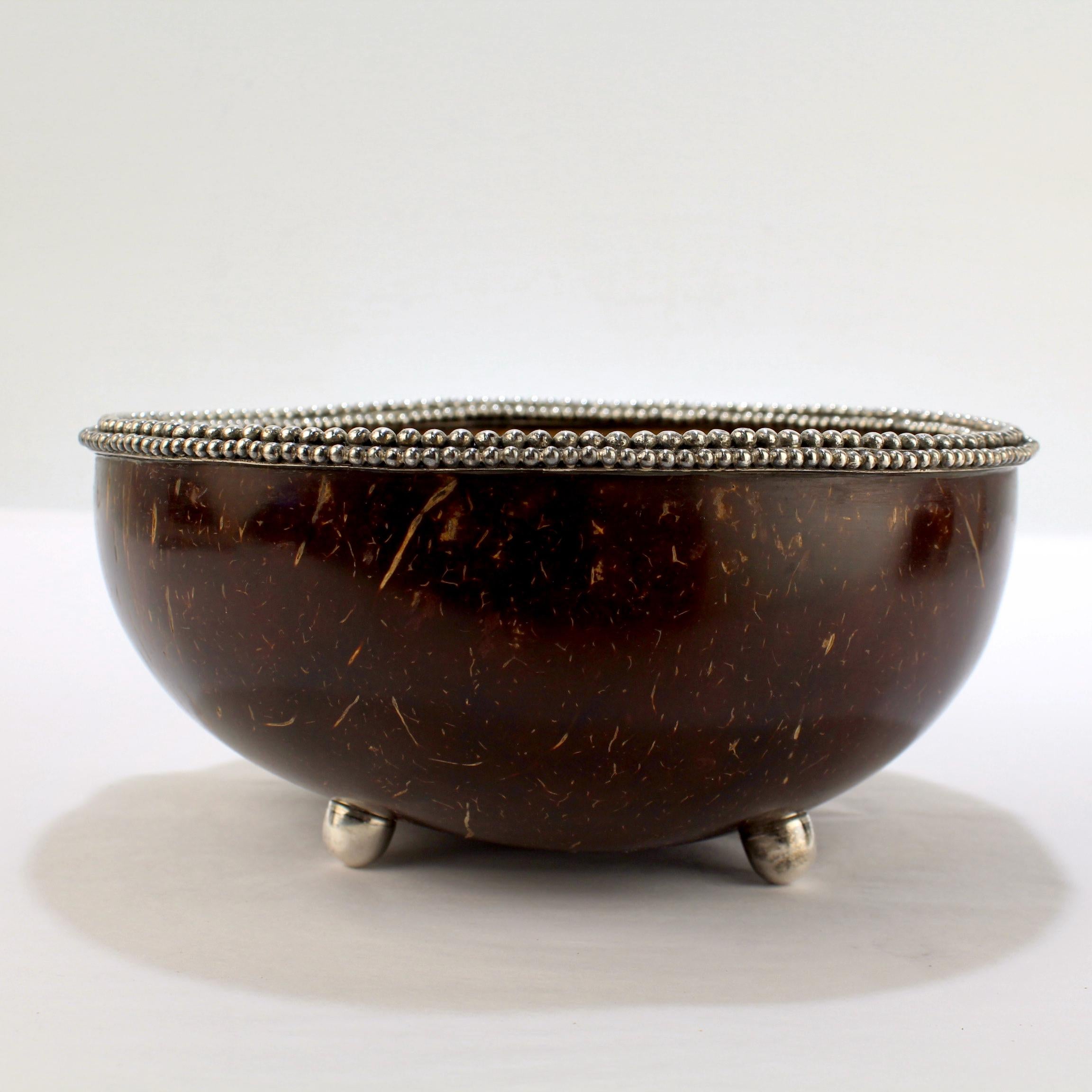 Indonesian Vintage John Hardy Sterling Silver Mounted Coconut Shell Bowl