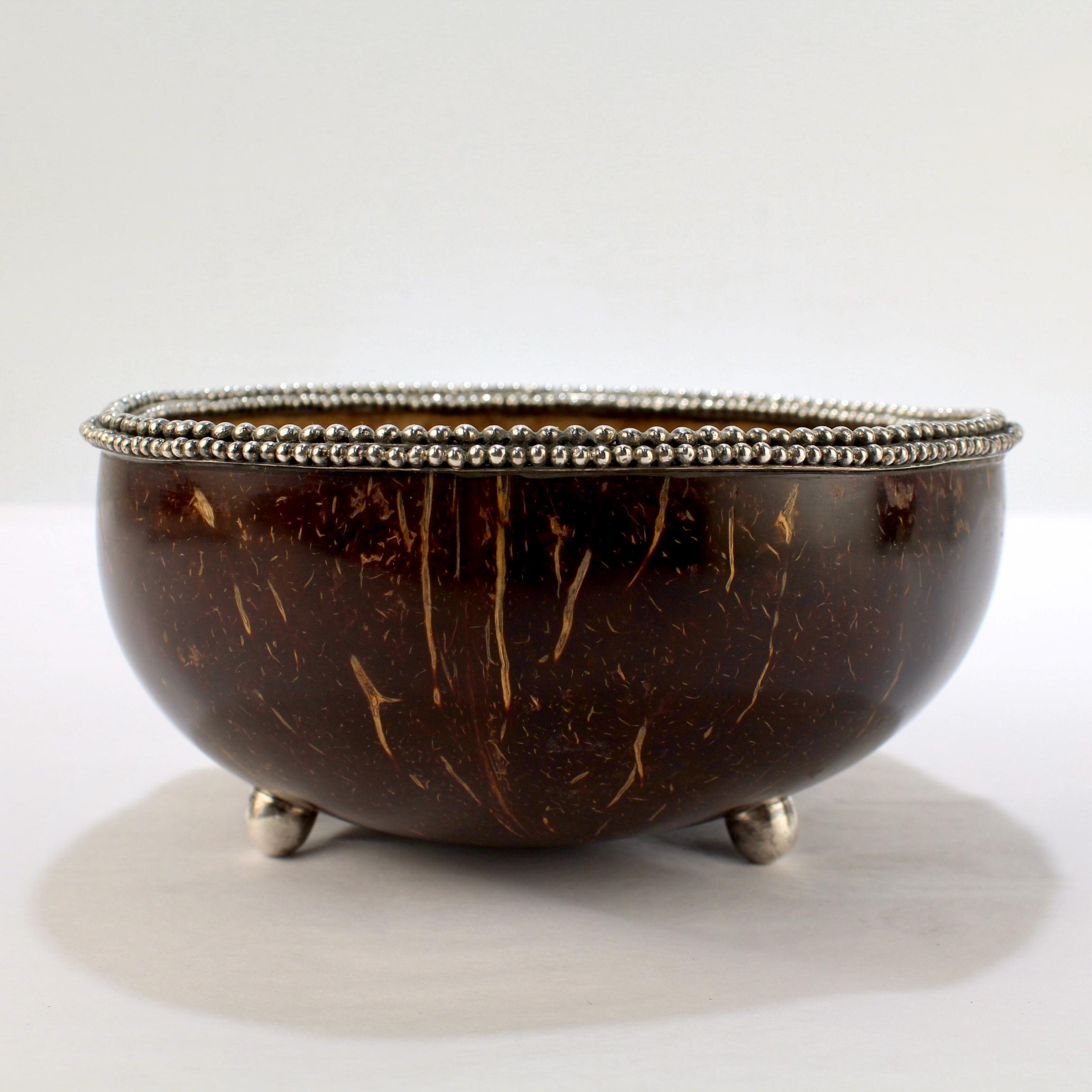 Vintage John Hardy Sterling Silver Mounted Coconut Shell Bowl In Good Condition In Philadelphia, PA