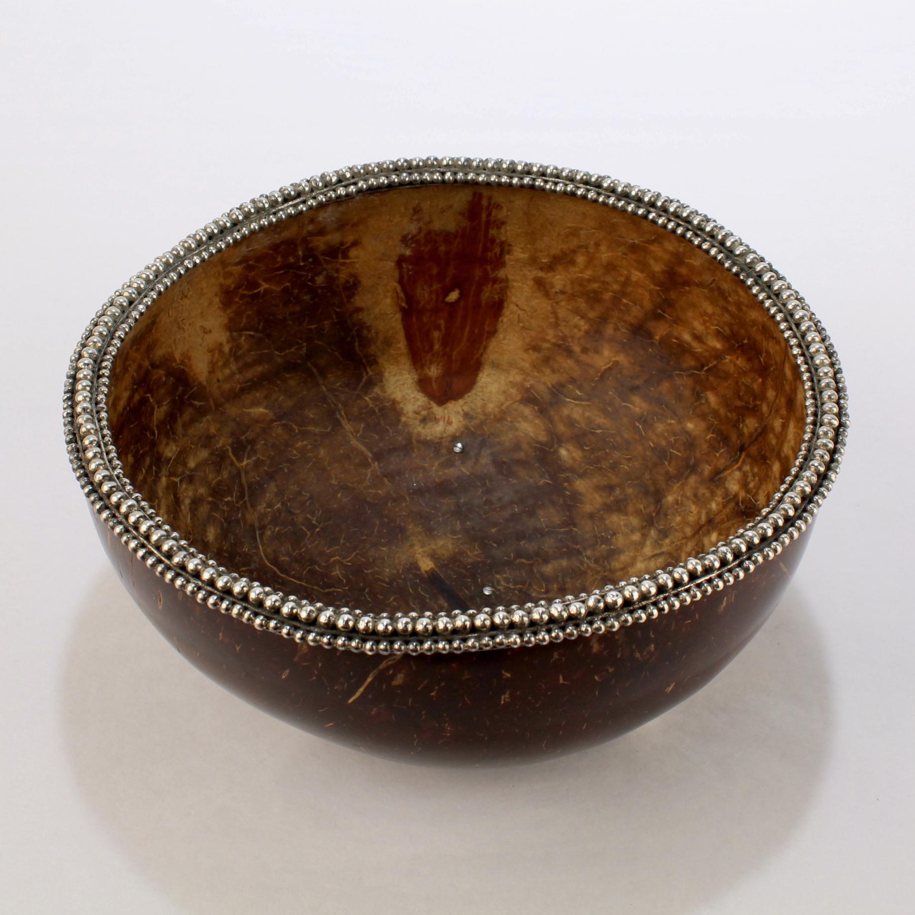 20th Century Vintage John Hardy Sterling Silver Mounted Coconut Shell Bowl