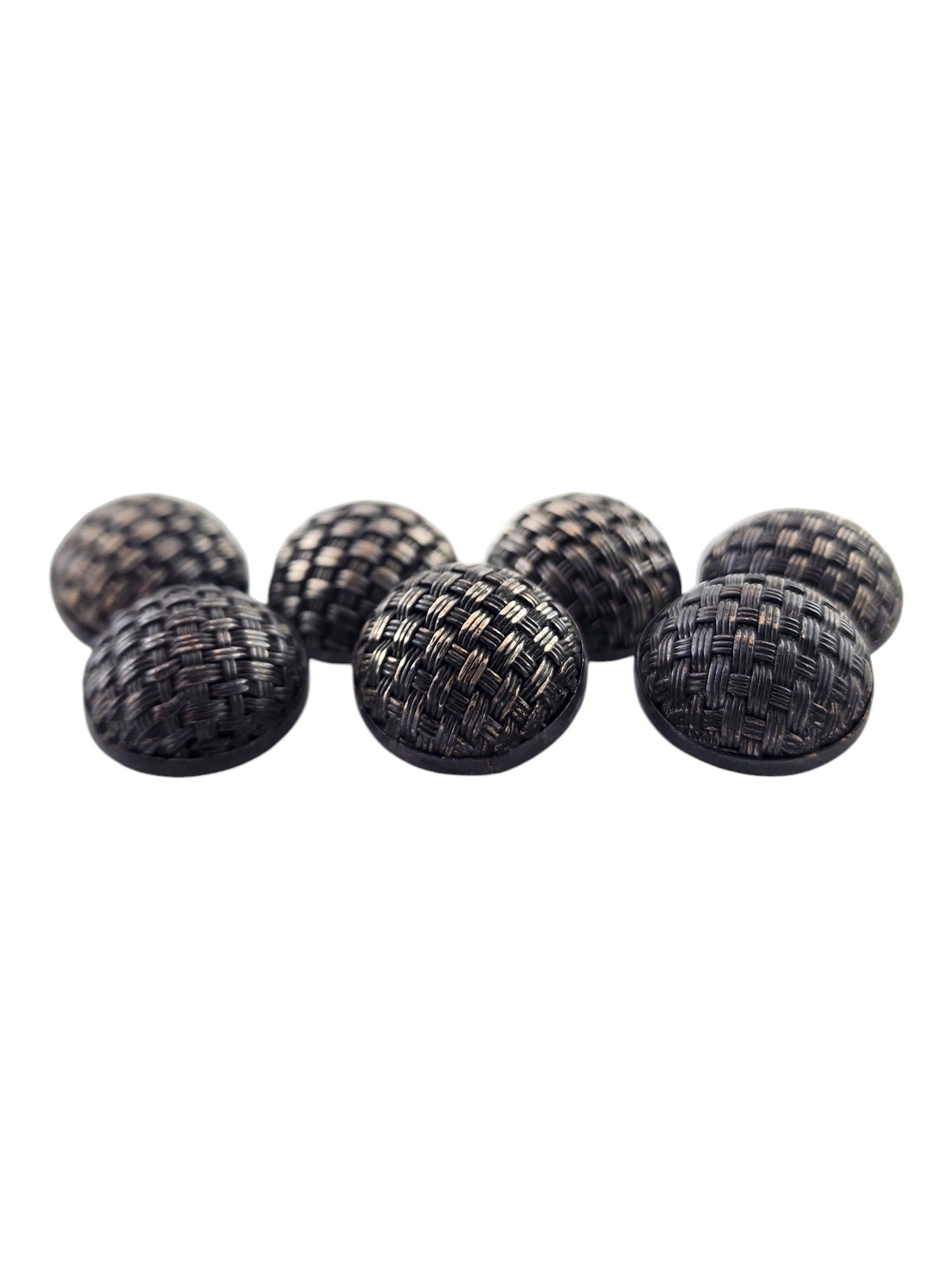 Vintage John Hardy Sterling Silver Set of 7 Basket Weave Buttons #19088 For Sale 2