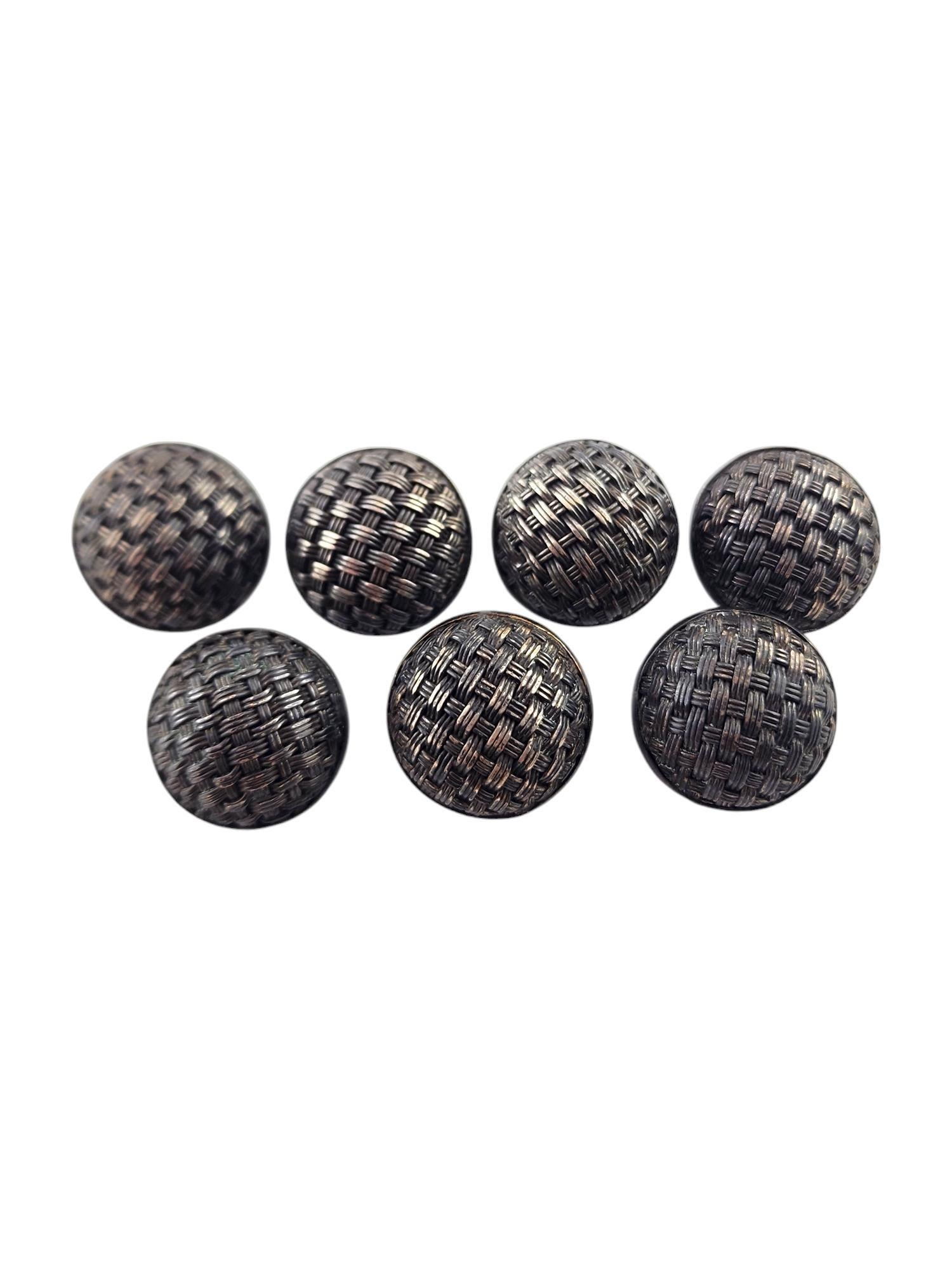 Vintage John Hardy Sterling Silver Set of 7 Basket Weave Buttons #19088 For Sale 3