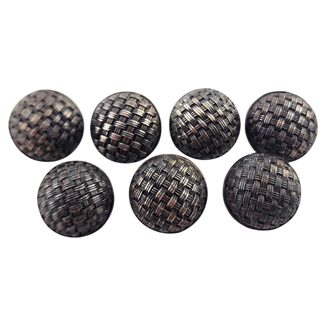 Vintage John Hardy Sterling Silver Set of 7 Basket Weave Buttons #19088