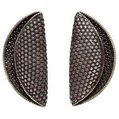 Pendientes de clip escultóricos vintage John Hardy de plata de ley tejida