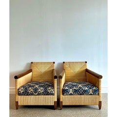 Vintage John Hutton for Donghia “Merbau” Woven Rattan Lounge Chairs - A Pair