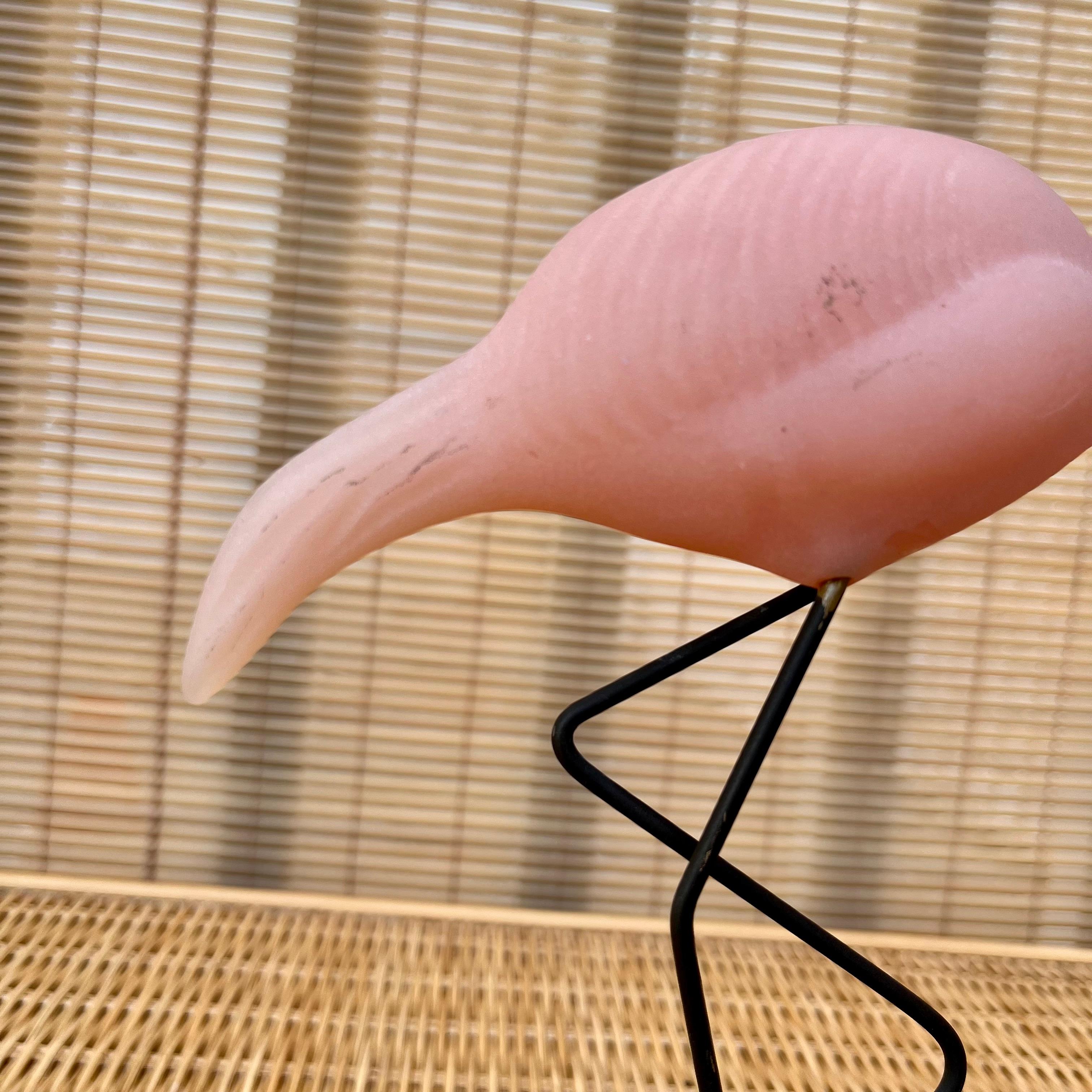 Late 20th Century Vintage John Perry Pink Flamingo Sculpture With Burlwood Base