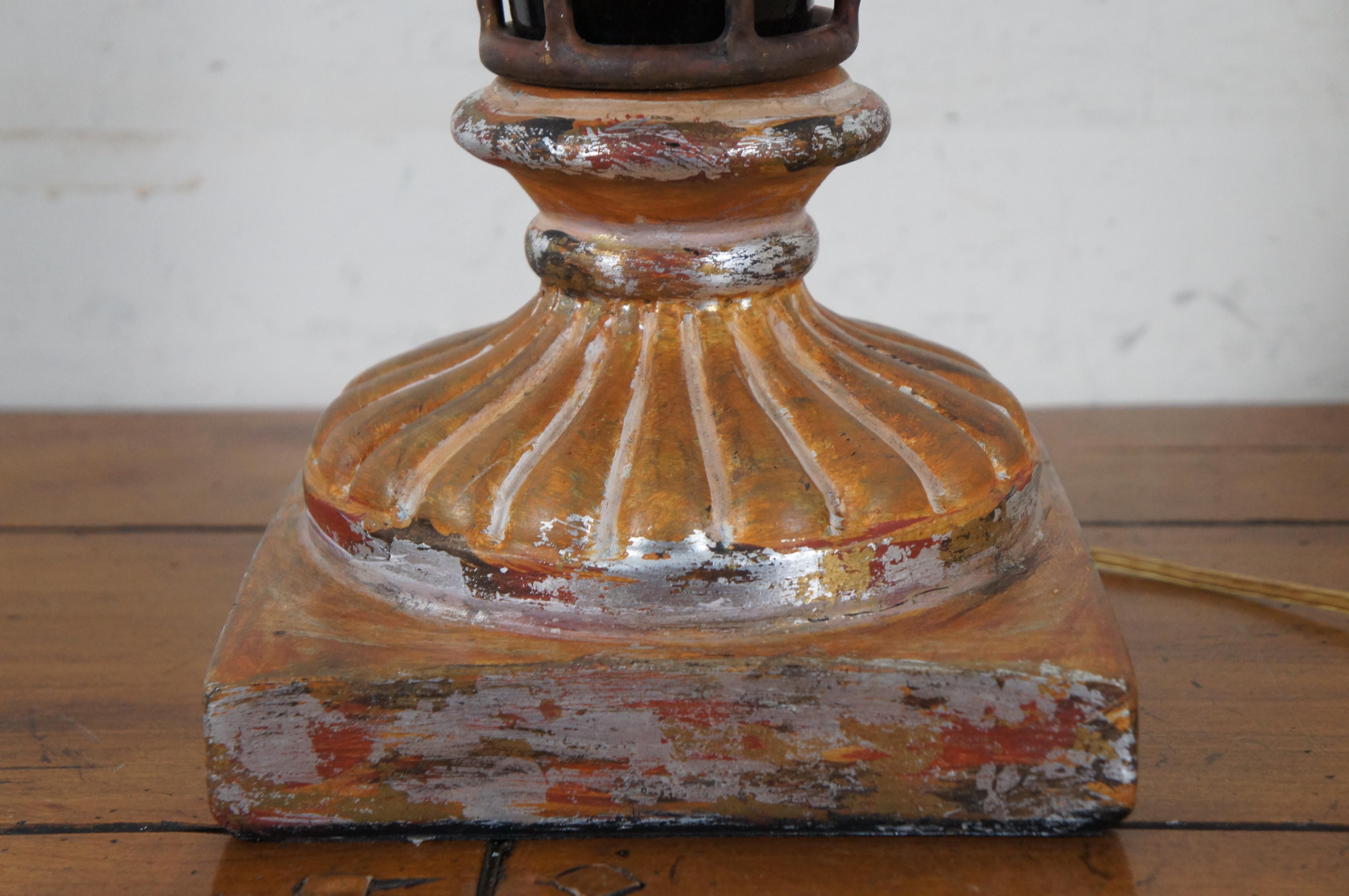 20th Century Vintage John Richard Neoclassical Chalkware Amber & Gold Glass Vase Lamp 35