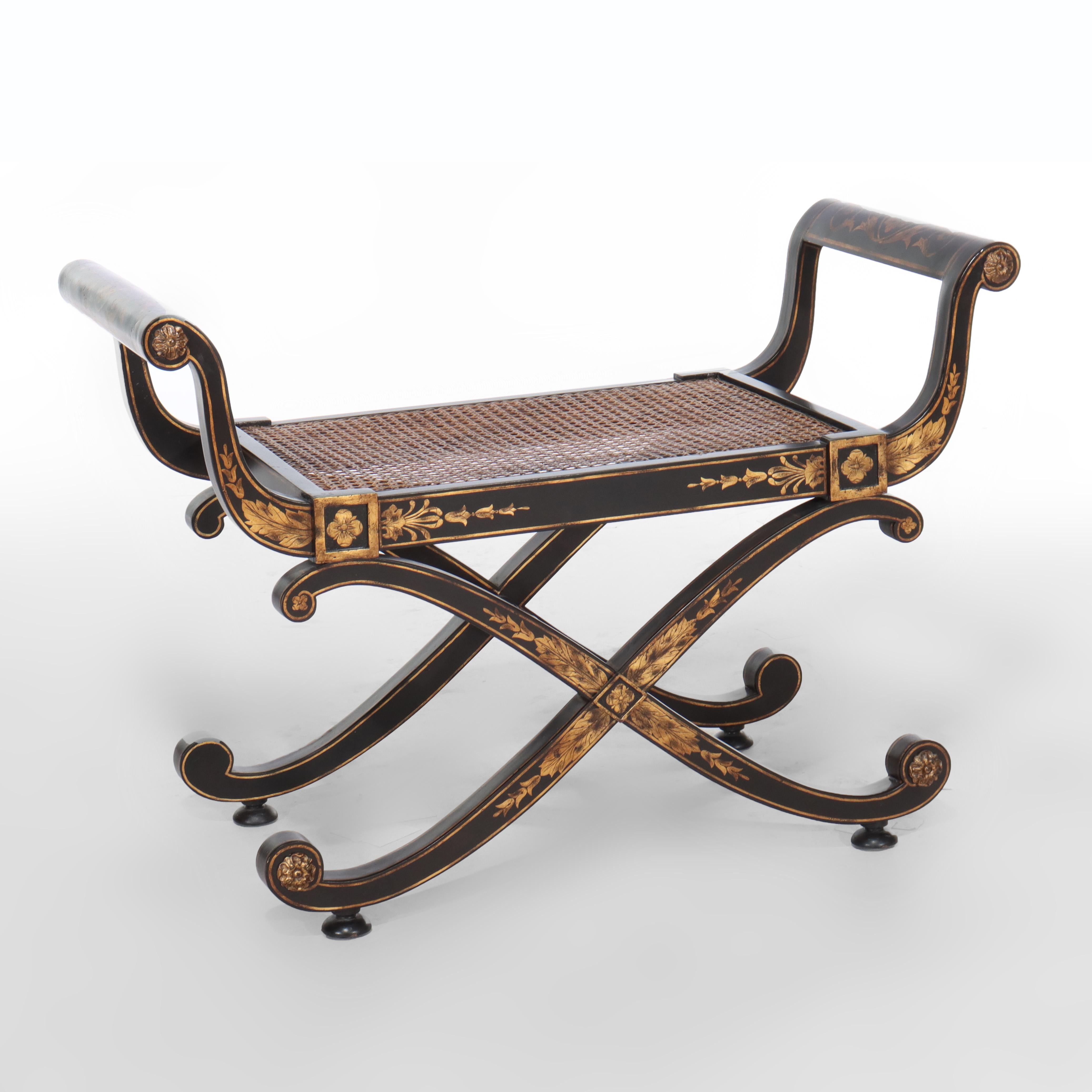 Vintage John Richard Silla neoclásica Savonarola ebonizada y estarcida s. XX en venta 4