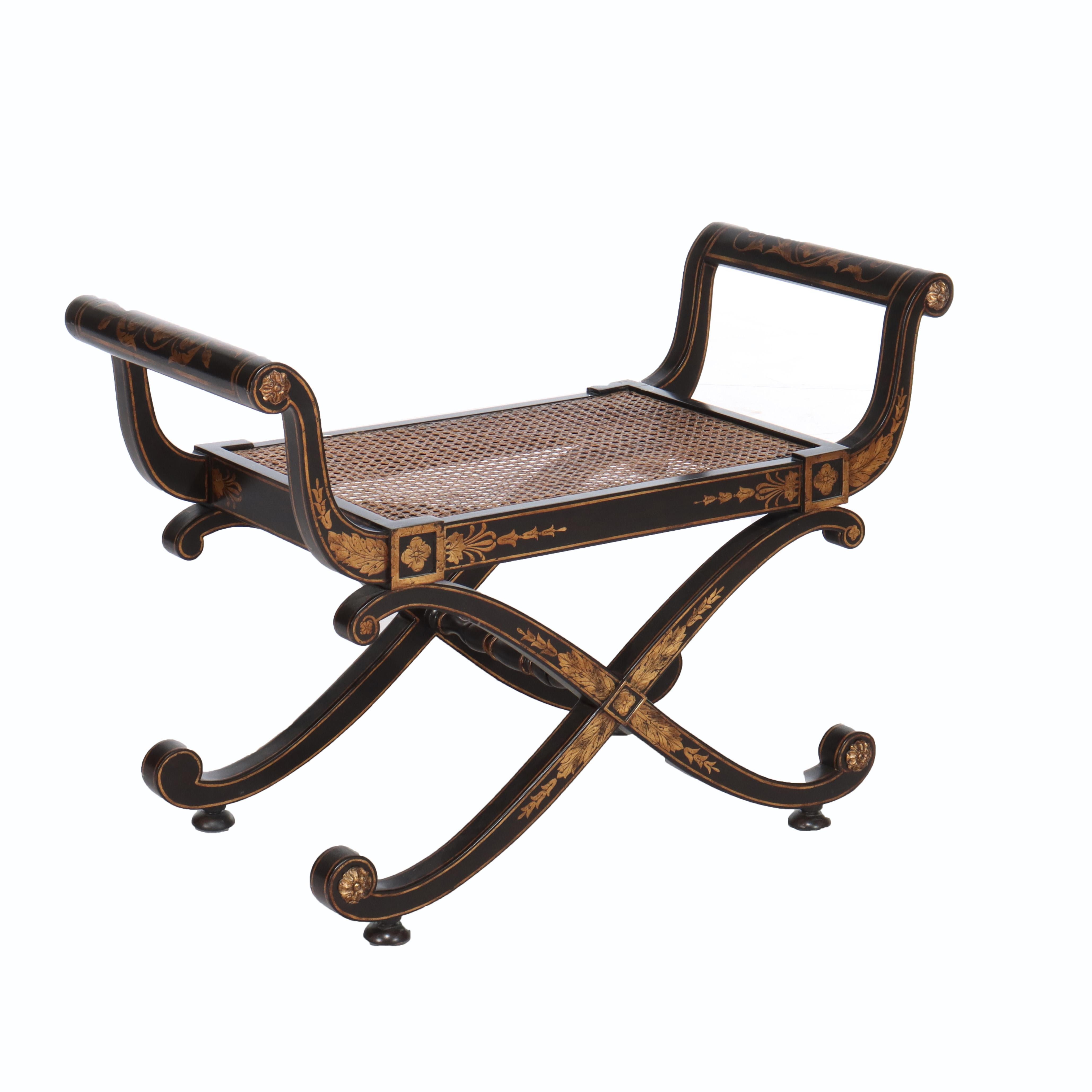 Vintage John Richard Silla neoclásica Savonarola ebonizada y estarcida s. XX en Bueno estado para la venta en Big Flats, NY
