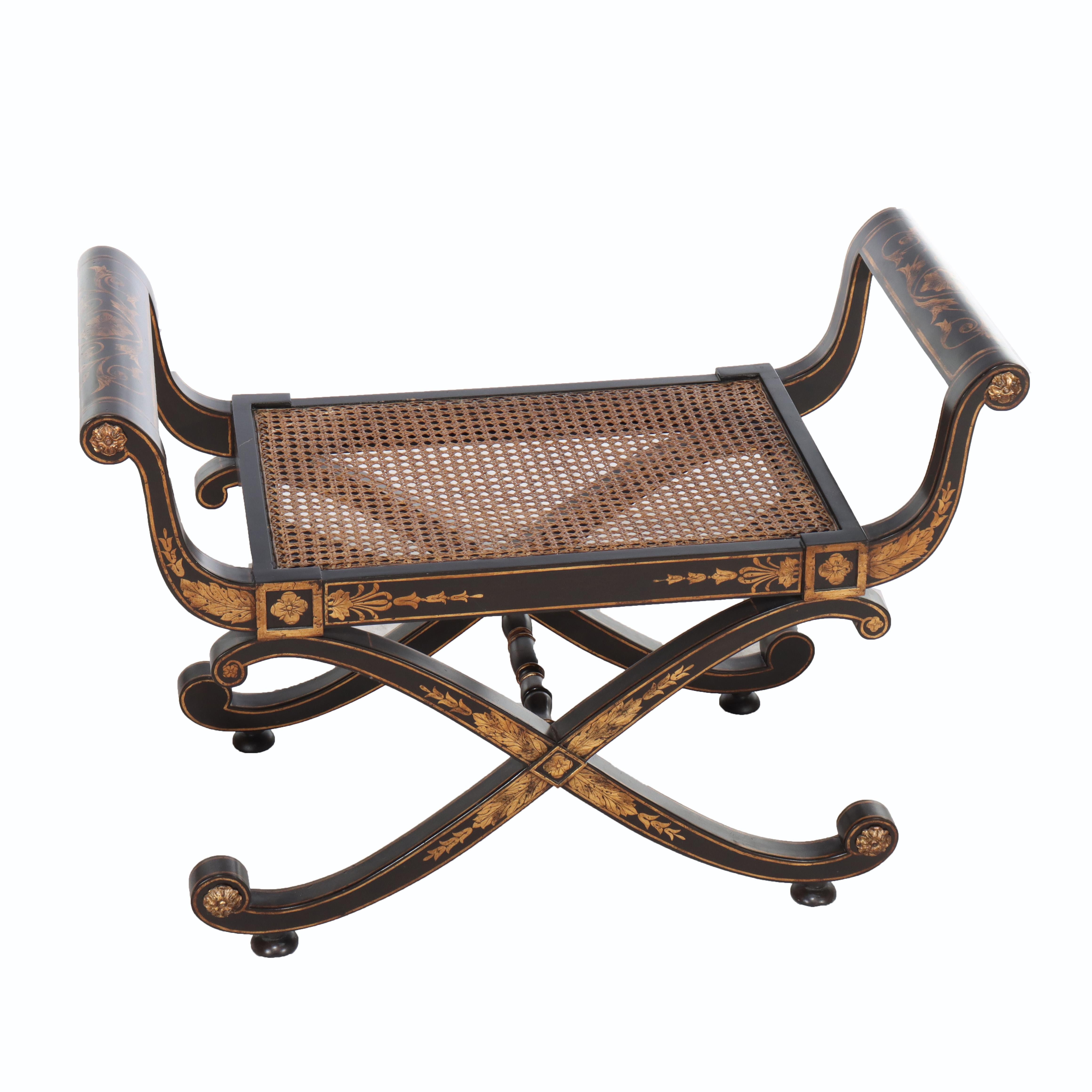 Vintage John Richard Silla neoclásica Savonarola ebonizada y estarcida s. XX en venta 1