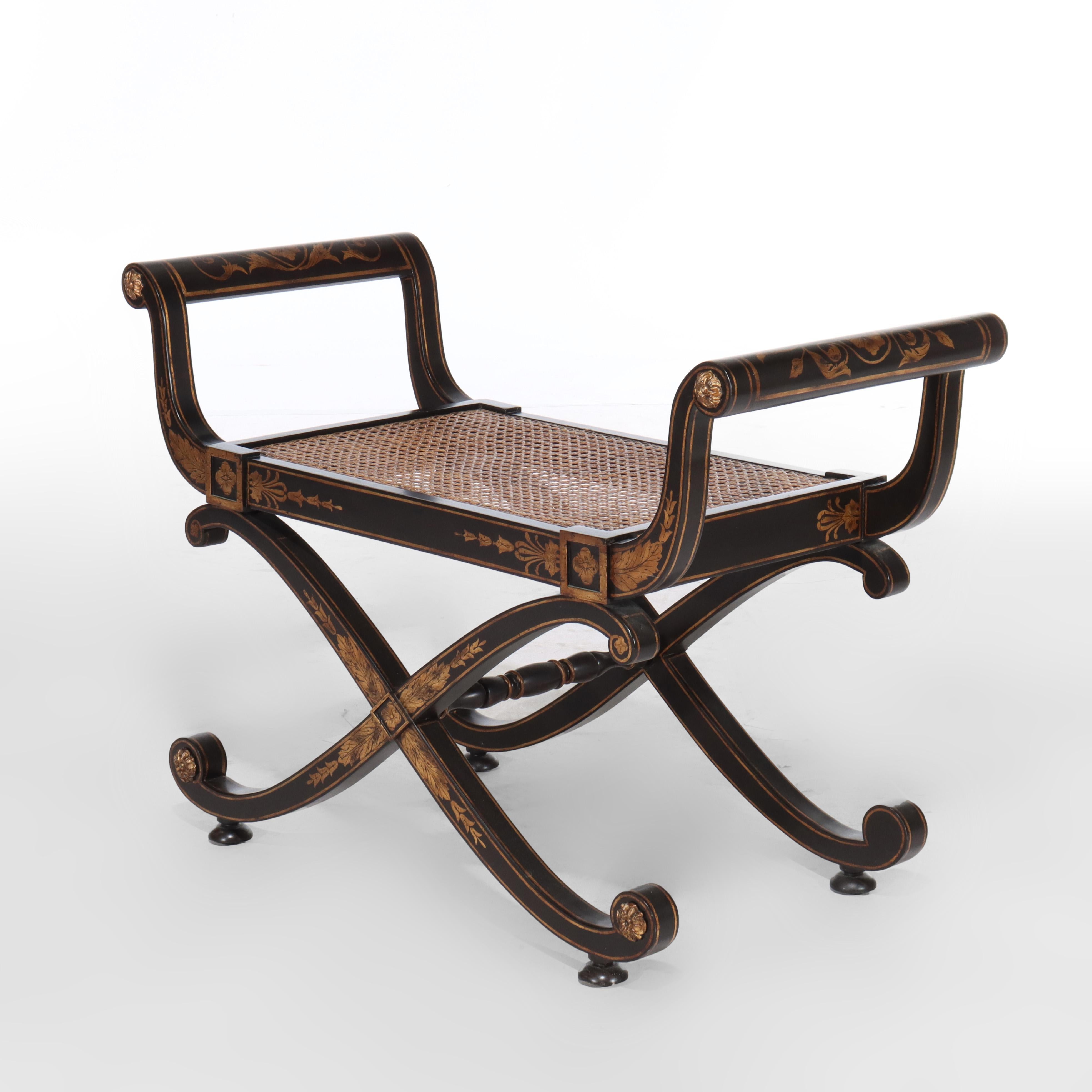 Vintage John Richard Silla neoclásica Savonarola ebonizada y estarcida s. XX en venta 2
