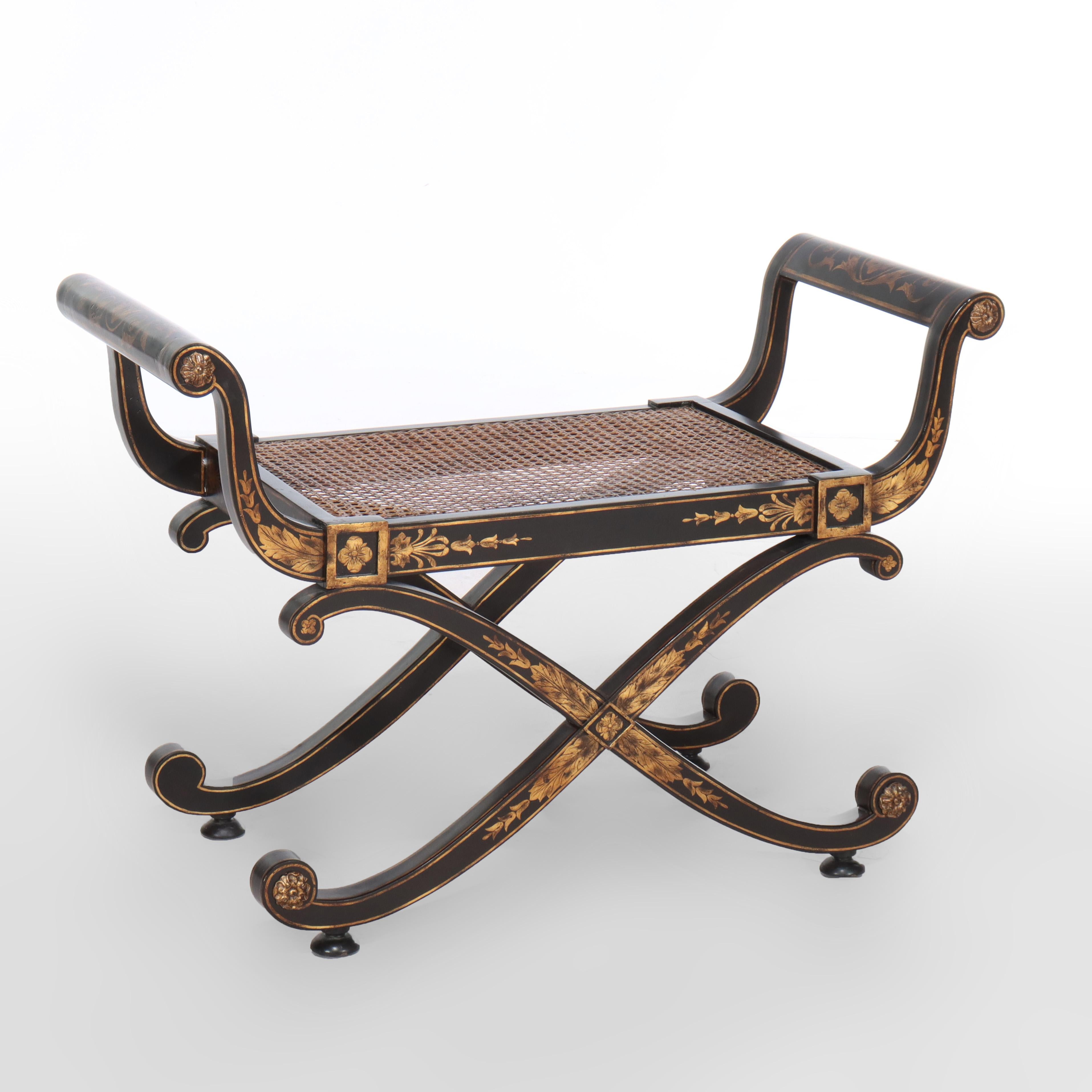 Vintage John Richard Silla neoclásica Savonarola ebonizada y estarcida s. XX en venta 3