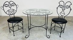 Vintage John Risley Style Solid Iron His & Hers Face Dining Set Table & Chairs