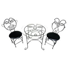 Retro John Risley Style Solid Iron His & Hers Face Dining Set Table & Chairs