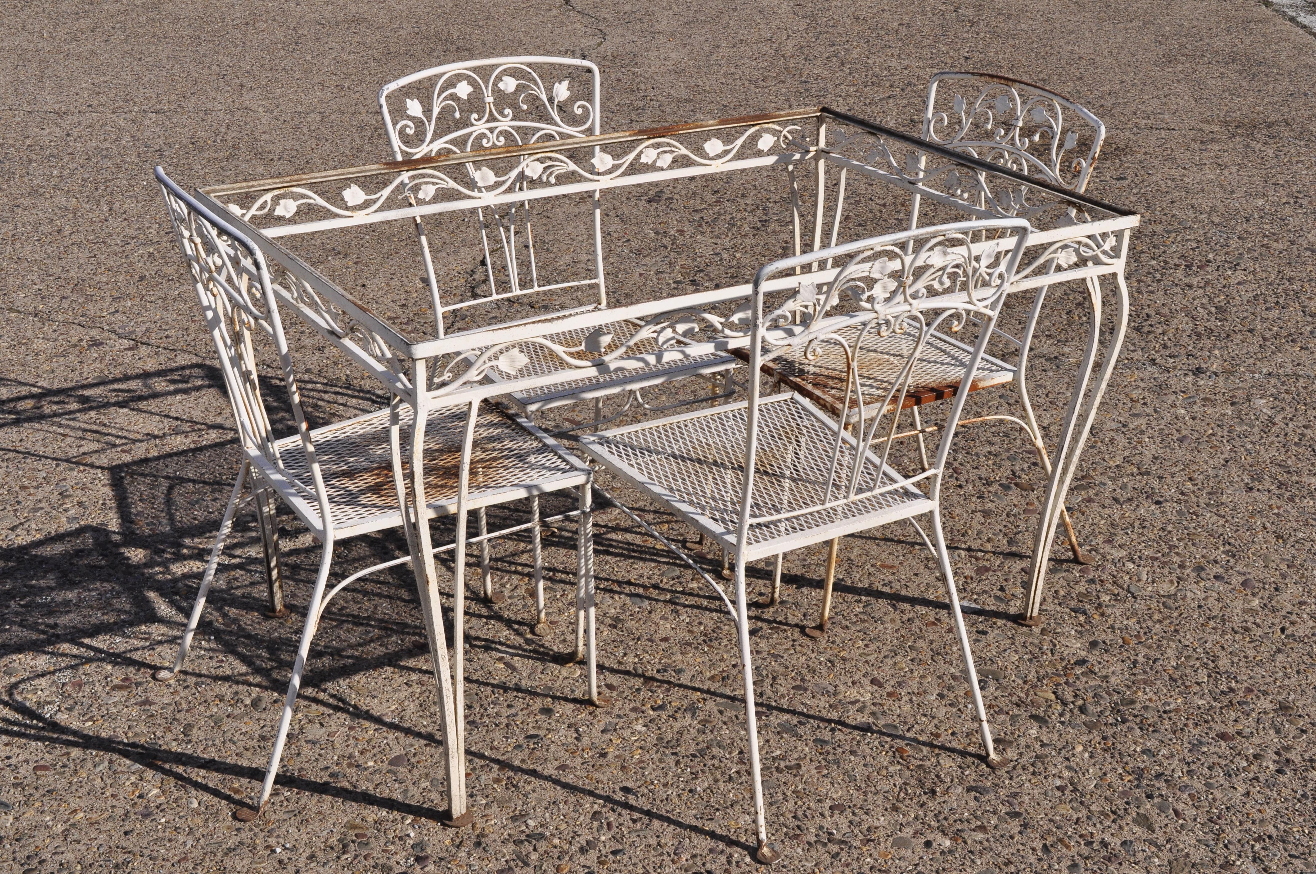 John Salterini 5-Piece Leaf and Vine Wrought Iron Garden Patio Dining Set 3