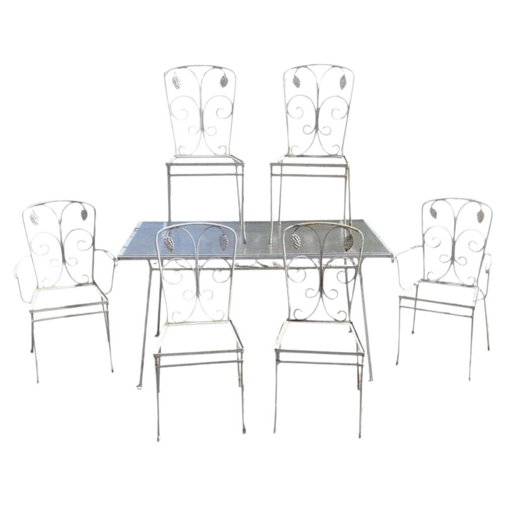Vintage John Salterini Grapevine Wrought Iron Garden Patio Dining Set - 7 Pc Set