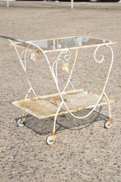 Carrito de bar de jardín de hierro forjado con hojas de parra desplegables Vintage John Salterini Woodard