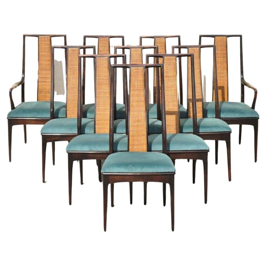 Asiatische Vintage-Esszimmerstühle mit Rohrrückenlehne von John Stuart, Mid-Century Modern, 10er-Set