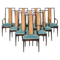 Vintage John Stuart Cane Back Mid Century Modern Asian Dining Chairs - Set of 10